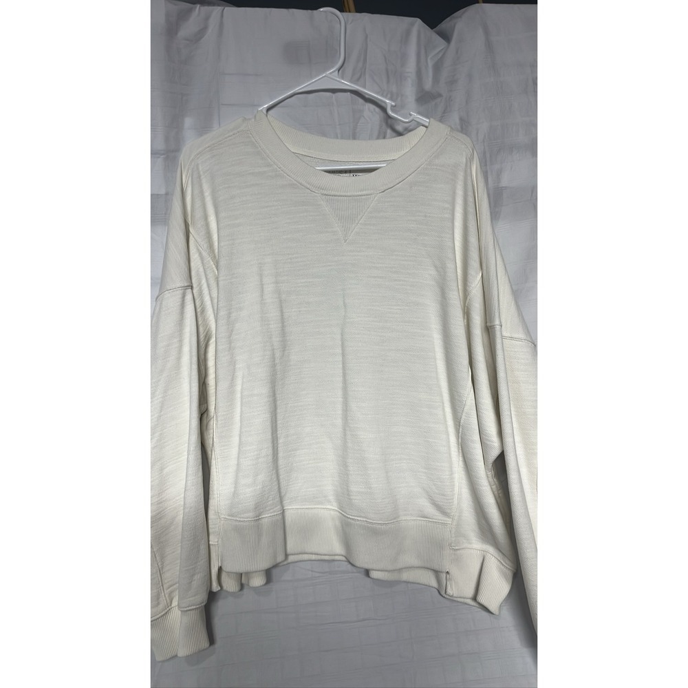 Time and Tru Womens Cream Slub Crewneck Sweatshirt High Low Hem XXXL